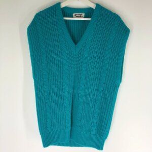 Vintage Teal Chunky Preppy Sweater Vest